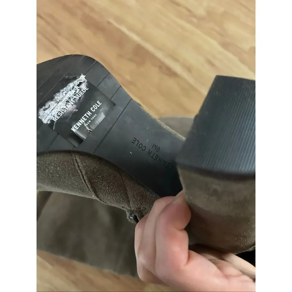 Kenneth Cole knee height boots size 9 dark gray suede leather chunky 4 inch heel
